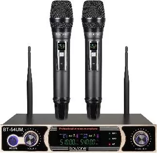 Boytone BT-54UM - Dual Dynamic UHF Wireless Microphone System, Metal Microphone and Base, up to 200 FT