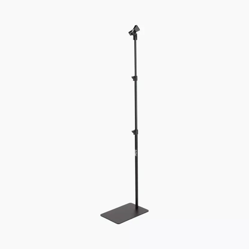 On-Stage MS7300, Mic Stand Flat Base, Height Adjustment 25"-66", 5/8"-27 Threading, Black, Includes Clothespin-style Mic Clip