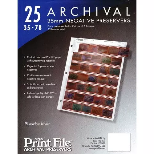 Print File 35mm Archival Storage Pages for Negatives, (25 Pack)