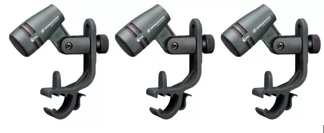 Sennheiser 3-PACK E 604 - Instrument microphone set with (3) e 604 (cardioid, dynamic), (3) MZH 604 clips and (3) carrying pouches (3.1 lbs)