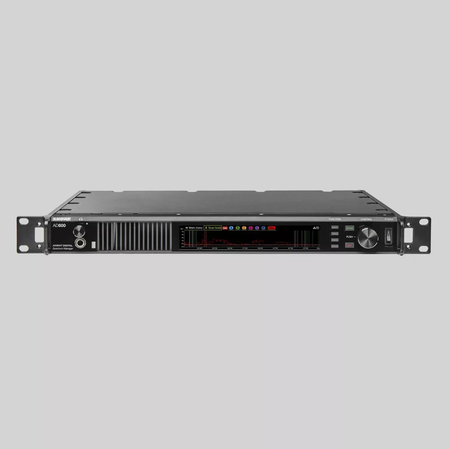 Shure AD600US, Axient Digital Spectrum Manager, Digital Spectrum Manager for frequency coordination & real-time spectrum analysis Large, full color display 6 individually assignable antenna inputs cover 174MHz, 2.0GHz Redundant Dante ports for audio
